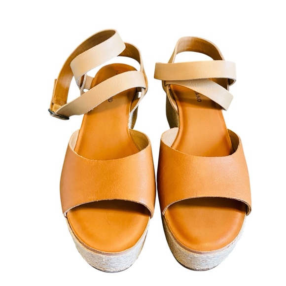 Lucky Brand Caramel Ginny Espadrille Open Toe Leather Wedge Sandal Size 9.5 - Picture 5 of 8